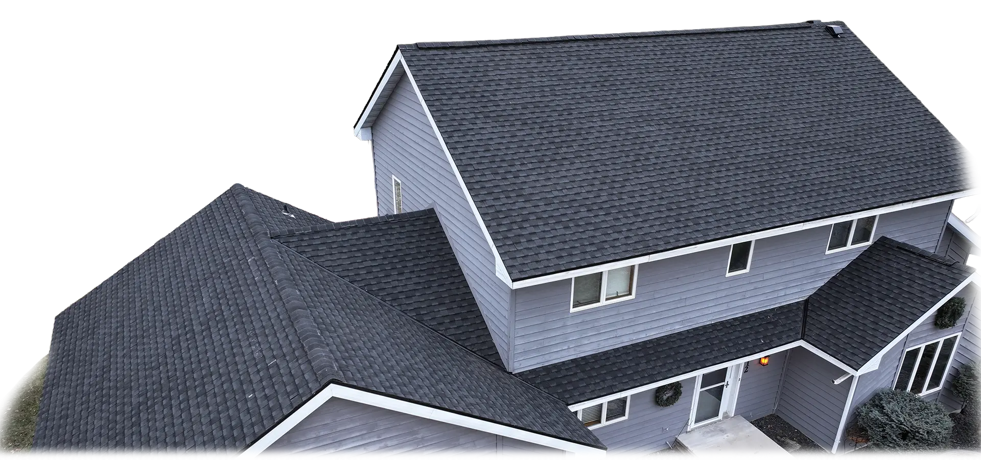 Aerial view of a new shingle roof installed by 3 Brothers Construction in Wisconsin